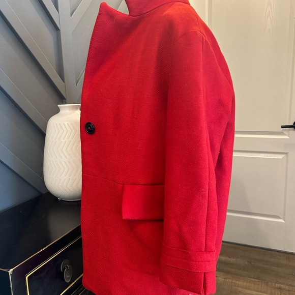 Zara dress coat: stunning red mid length dress coat for winter or cool fall day. - Picture 8 of 11